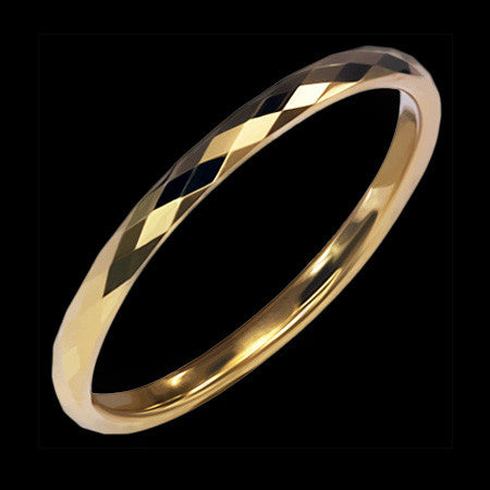 TUNGSTEN CARBIDE GOLD IP 2MM DIAMOND CUT RING