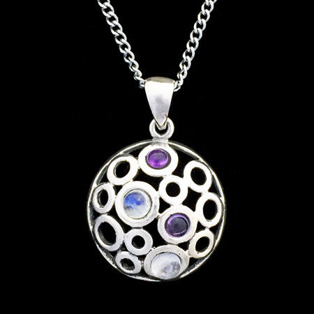 STERLING SILVER AMETHYST & MOONSTONE FILIGREE CIRCLE NECKLACE