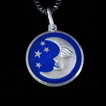 STERLING SILVER ENAMEL MOON & STARS NECKLACE