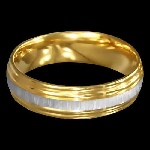 STAINLESS STEEL 6MM GOLD IP SILVER BAND RING - TOP VIEW
