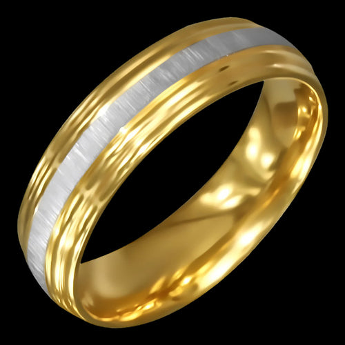 STAINLESS STEEL 6MM GOLD IP SILVER BAND RING