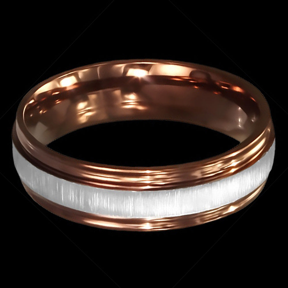 STAINLESS STEEL 6MM CAPPUCCINO IP SILVER BAND RING - TOP VIEW