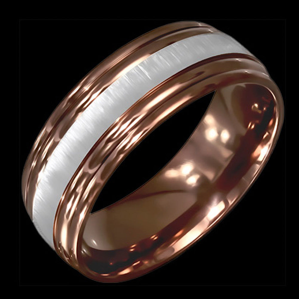 STAINLESS STEEL 8MM CAPPUCCINO IP SILVER BAND RING