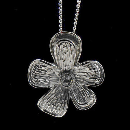 STAINLESS STEEL TEXTURED CZ FLOWER NECKLACE