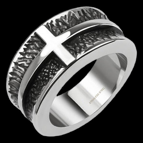 STAINLESS STEEL MEN'S CONCAVE CROSS RING