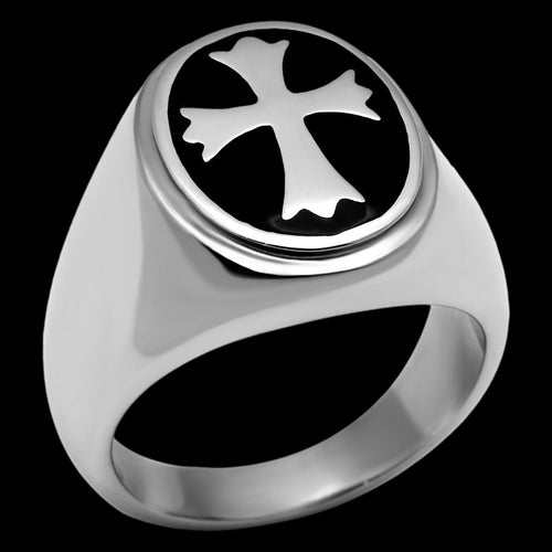 STAINLESS STEEL MEN'S CROSS PATONCE OVAL SIGNET RING
