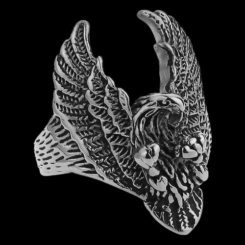 STAINLESS STEEL MEN'S FLYING EAGLE RING - SIDE VIEW