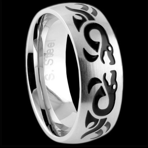 STAINLESS STEEL MEN'S BLACK ENAMEL DRAGON RINGSTAINLESS STEEL MEN'S BLACK ENAMEL DRAGON RING