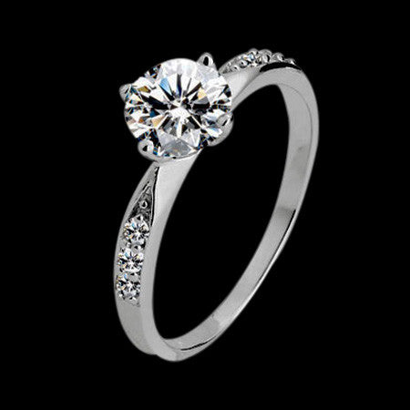 STERLING SILVER CZ PAVED SHANK SOLITAIRE RING