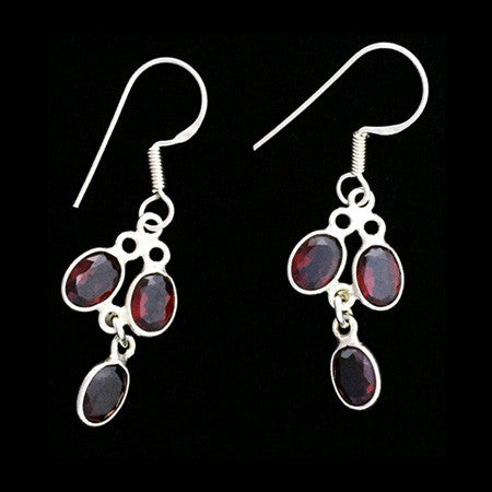 STERLING SILVER GARNET DROP EARRINGS