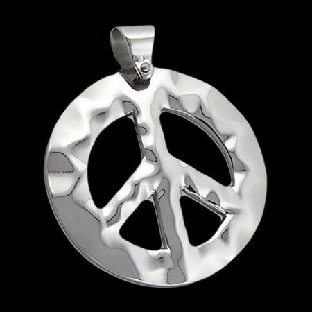 STAINLESS STEEL HAMMERED PEACE SYMBOL NECKLACE
