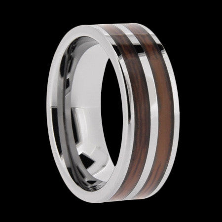 TUNGSTEN CARBIDE DUAL CHANNEL WOOD INLAY RING - 1