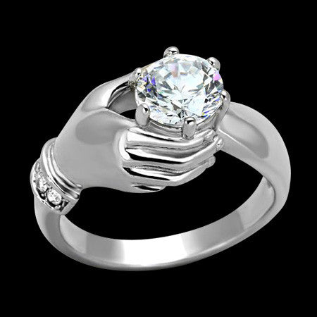 STAINLESS STEEL IRISH CZ CLADDAGH RING