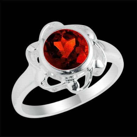 STERLING SILVER GARNET FLOWER RING