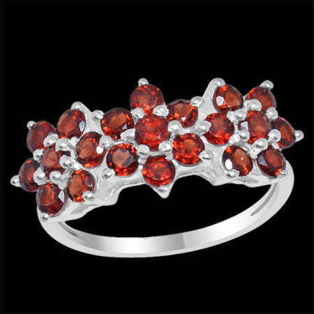 STERLING SILVER GARNET FLORAL CLUSTER RING