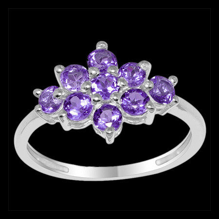STERLING SILVER AMETHYST CLUSTER RING