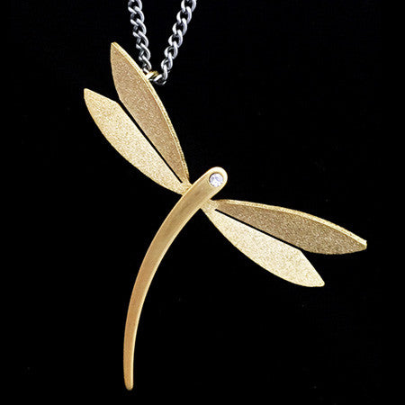 STAINLESS STEEL GOLD IP DRAGONFLY NECKLACE