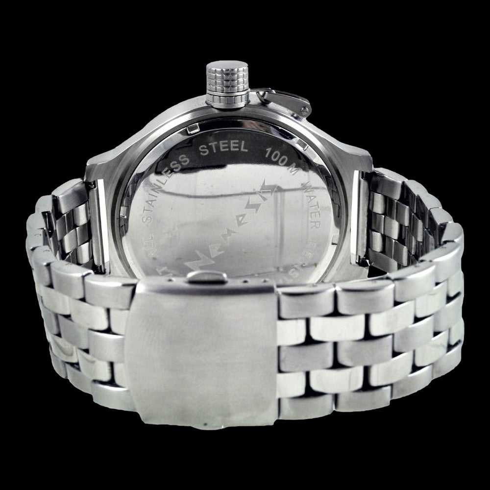 NEMESIS 3-ZONE SIGNATURE WHITE BIG DIAL STEEL WATCH - BACK VIEW