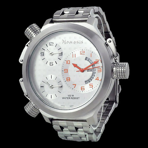 NEMESIS 3-ZONE SIGNATURE WHITE BIG DIAL STEEL WATCH