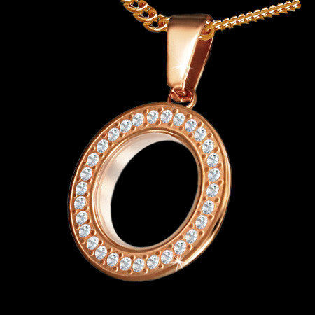 STAINLESS STEEL 22MM ROSE GOLD IP PAVED GEM MEMORIAL GLASS LOCKET