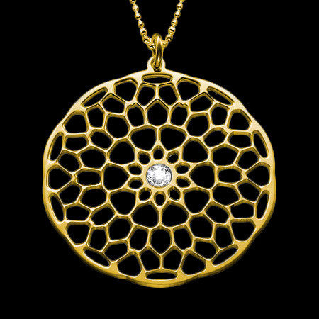 MY ONLY ONE MAZE MANDALA 18K GP STERLING SILVER CZ NECKLACE