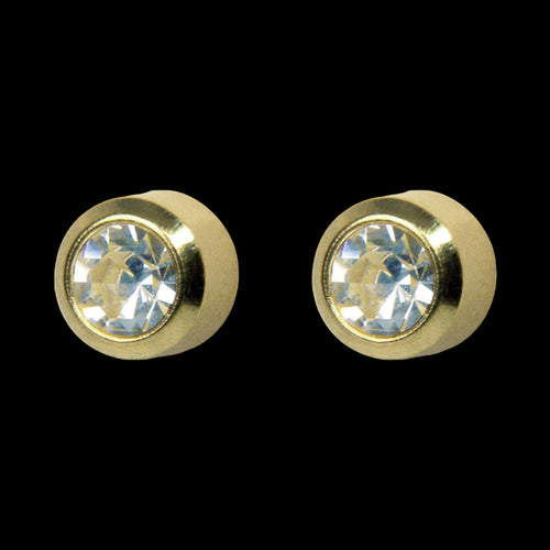 STUDEX STAINLESS STEEL GOLD LARGE CLEAR CZ STUD EARRINGS