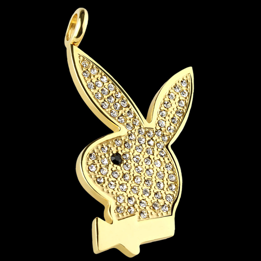 STAINLESS STEEL GP PAVED GEM PLAYBOY BUNNY NECKLACE