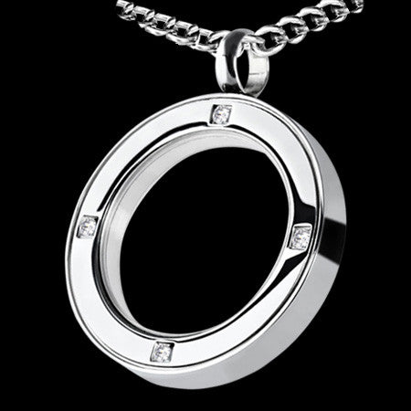 STAINLESS STEEL 30MM  4-GEM MEMORIAL GLASS LOCKET NECKLACE