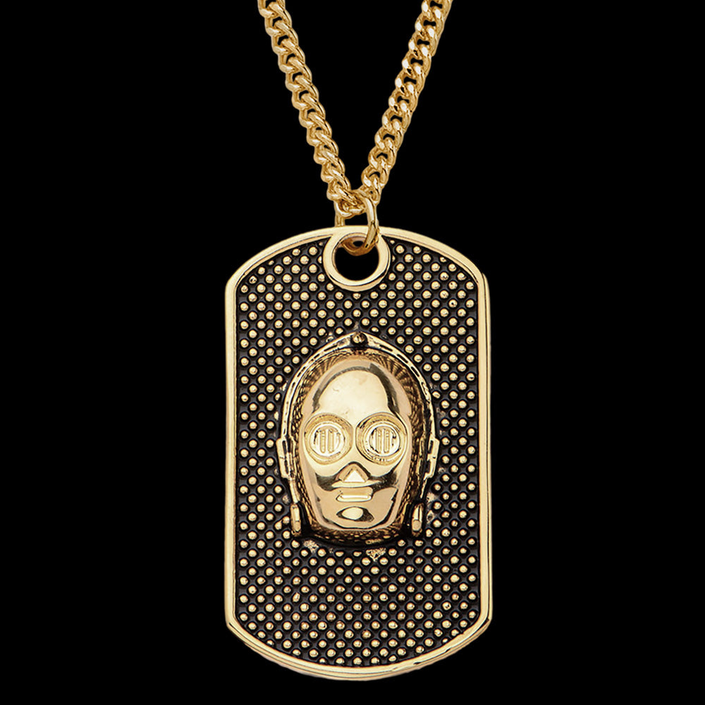 STAR WARS C3PO GOLD IP STEEL DOG TAG NECKLACE