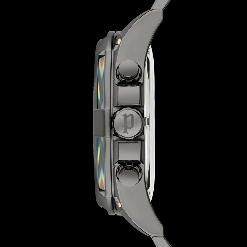 POLICE MEN'S SANDWOOD GUNMETAL BLUE DIAL WATCH - SIDE VIEW
