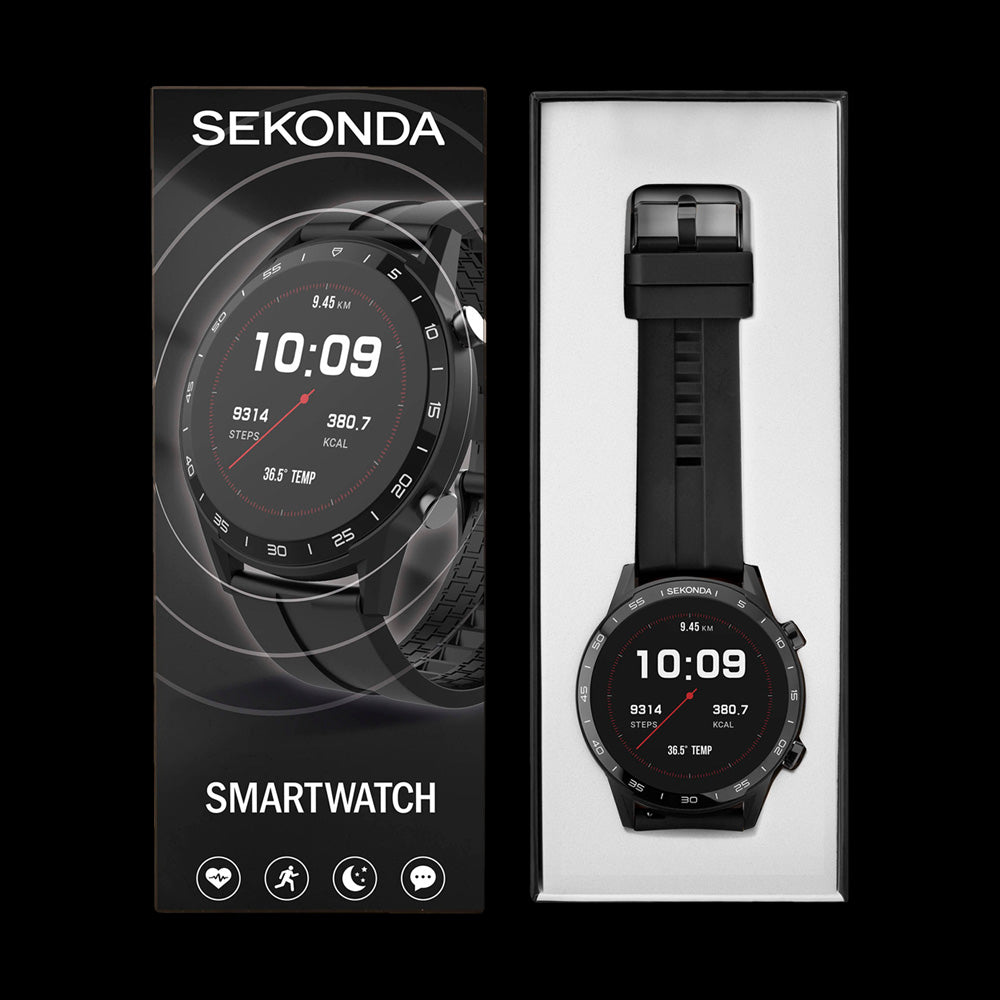 SEKONDA ACTIVE ALL BLACK SMART WATCH - WATCH BOX PACKAGING