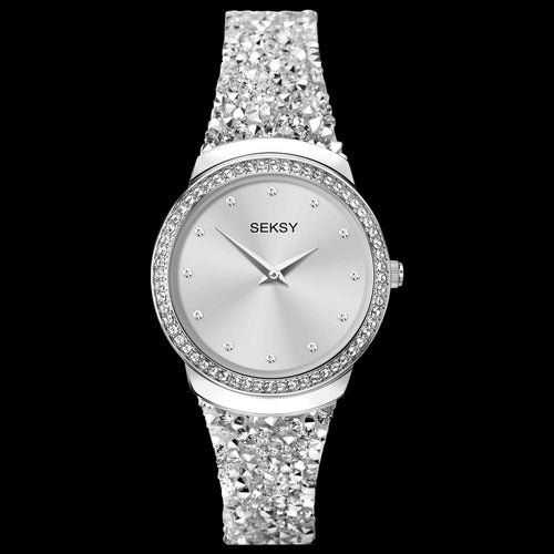 SEKSY LADIES ROCKS HALO SILVER CRYSTAL WATCH