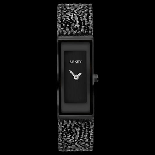 SEKSY LADIES ROCKS ALL BLACK SLIMLINE CRYSTAL BRACELET WATCH