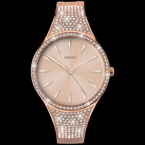 SEKSY LADIES ROSE GOLD PAVE SET CRYSTAL BRACELET WATCH