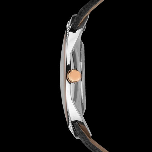 SEKSY LADIES CRYSTAL HALO ROSE GOLD BLACK LEATHER WATCH - SIDE VIEW