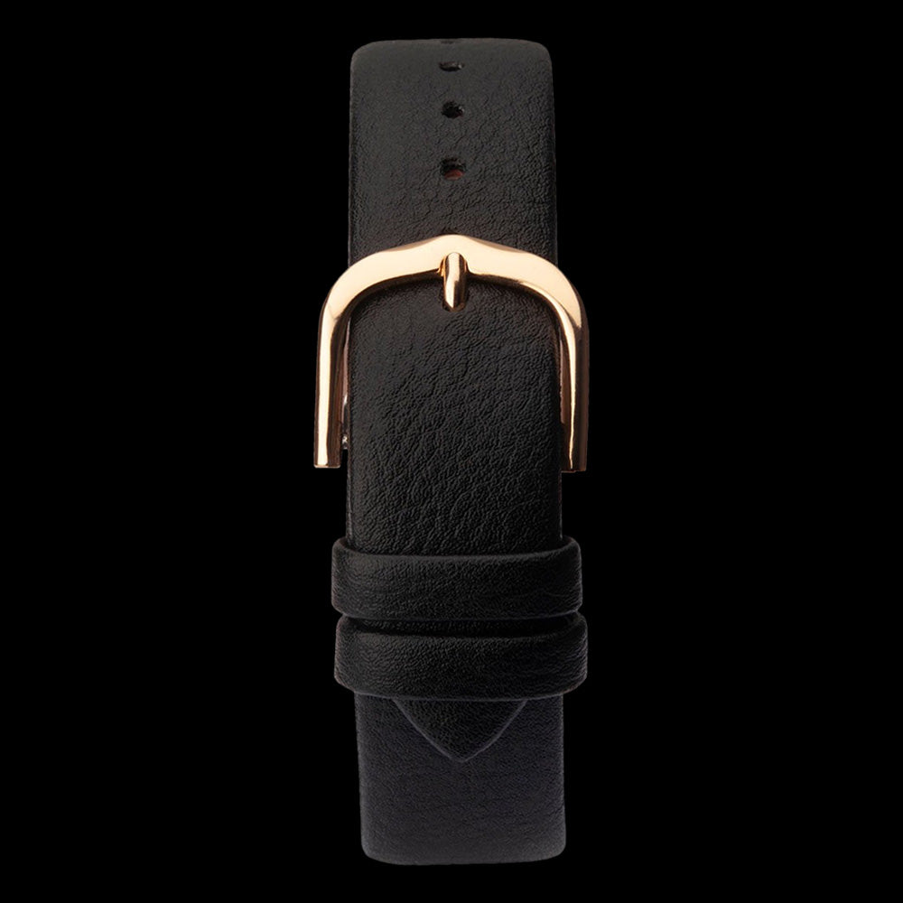 SEKSY LADIES CRYSTAL HALO ROSE GOLD BLACK LEATHER WATCH - BACK VIEW