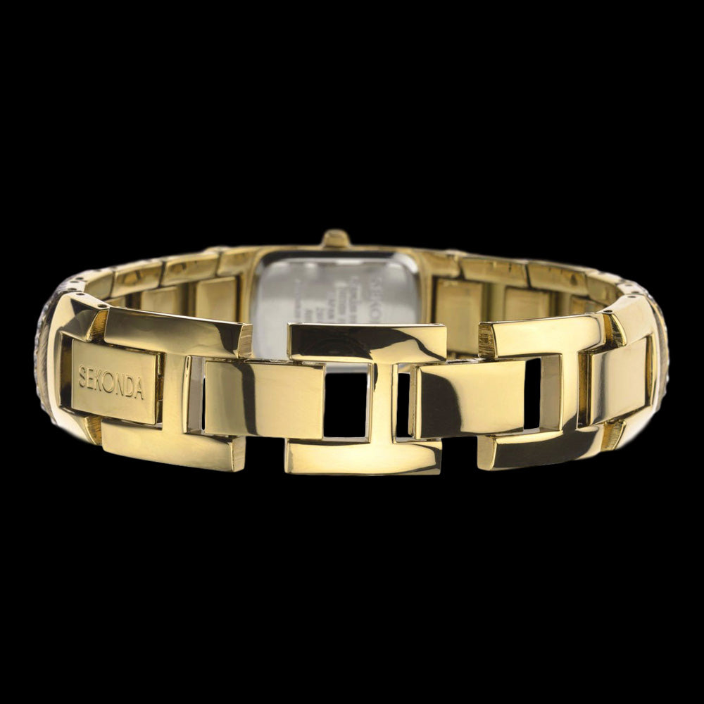 SEKSY LADIES ROCKS THIN RECTANGLE GOLD CRYSTAL BRACELET WATCH - BACK VIEW
