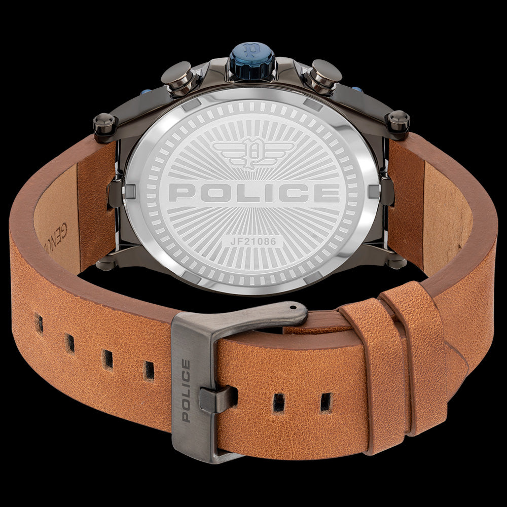 POLICE MEN'S TAMAN BLUE DIAL LEATHER WATCH - BACK VIEW