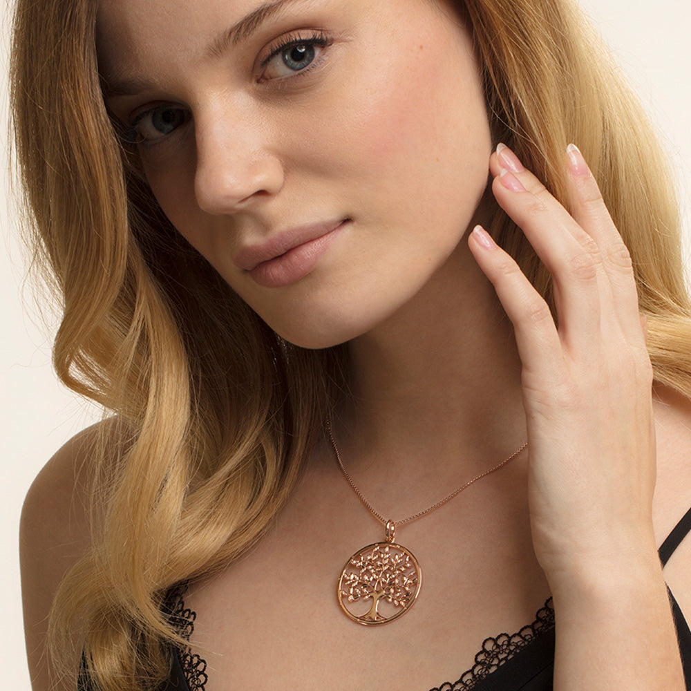 THOMAS SABO ROSE GOLD TREE OF LOVE CZ PENDANT - MODEL VIEW