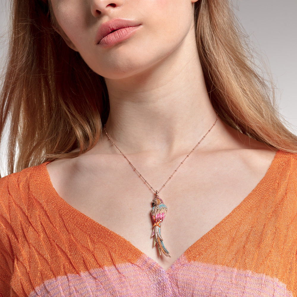THOMAS SABO ROSE GOLD RAINBOW PARROT PENDANT - MODEL VIEW