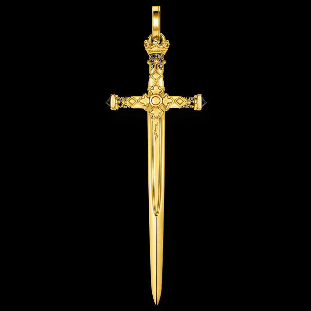 THOMAS SABO GOLD CROWN HILT SWORD PENDANT - BACK VIEW