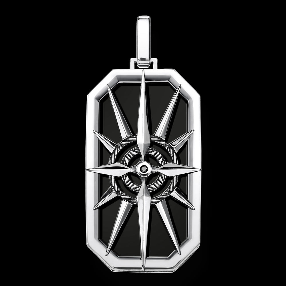 THOMAS SABO SILVER ONYX COMPASS STAR DOG TAG PENDANT