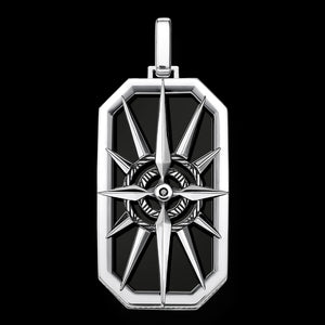 THOMAS SABO SILVER ONYX COMPASS STAR DOG TAG PENDANT