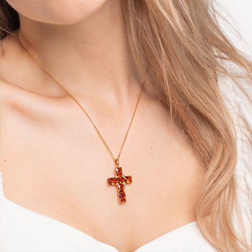 THOMAS SABO ORANGE GEMSTONE CROSS PENDANT - MODEL VIEW