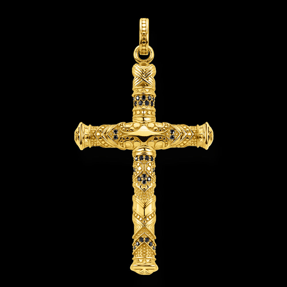 THOMAS SABO GOLD ORNATE BLACK CZ CROSS PENDANT - BACK VIEW