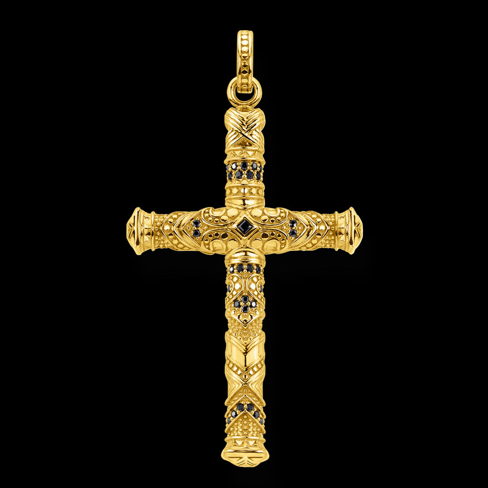 THOMAS SABO GOLD ORNATE BLACK CZ CROSS PENDANT