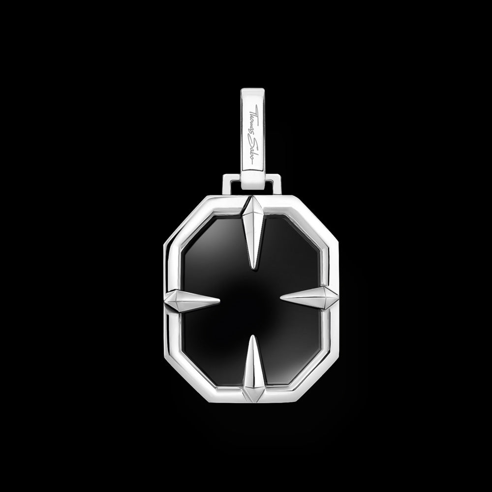 THOMAS SABO SILVER ONYX COMPASS STAR MEDALLION PENDANT - BACK VIEW