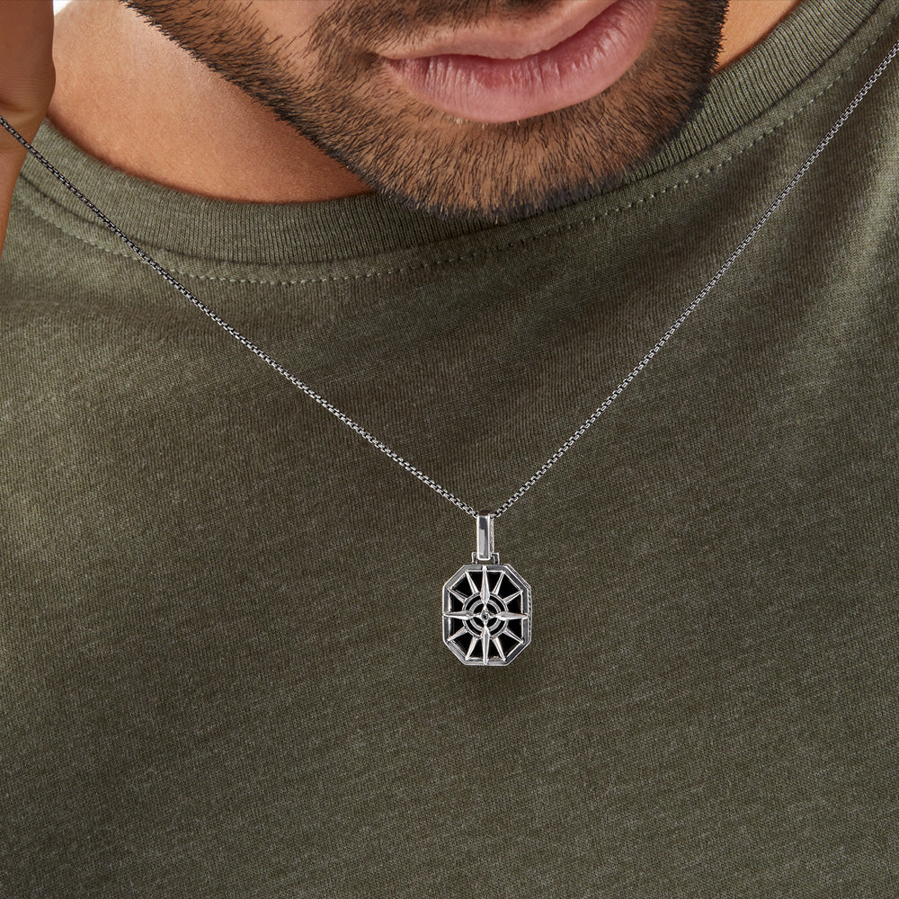 THOMAS SABO SILVER ONYX COMPASS STAR MEDALLION PENDANT - MODEL VIEW