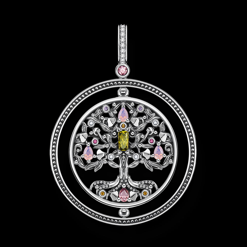 THOMAS SABO SILVER CZ TREE OF LOVE SWIVEL PENDANT - FRONT VIEW