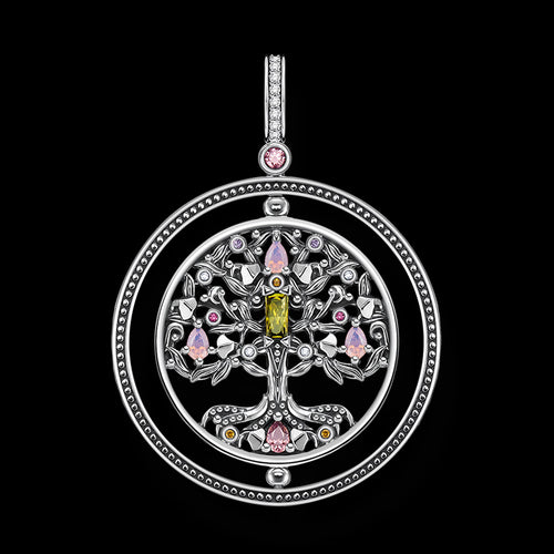 THOMAS SABO SILVER CZ TREE OF LOVE SWIVEL PENDANT - FRONT VIEW